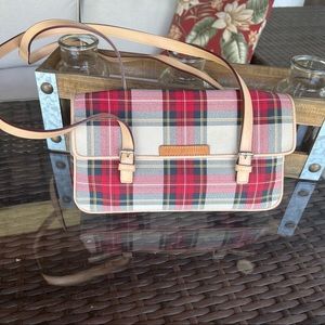 Plaid Gingham Red and Cream Vegan Faux Vachetta Leather Shoulder Bag